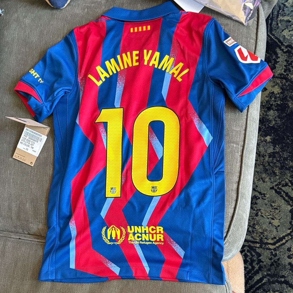 Lamine  Yamal Nike Kids FC Barcelona Red and Blue Zigzag Jersey